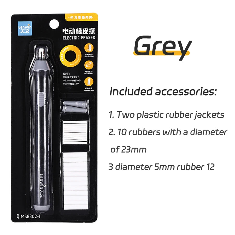 Electric eraser product packaging and accessories