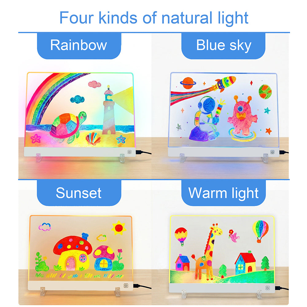 Child drawing on LED light-up writing board