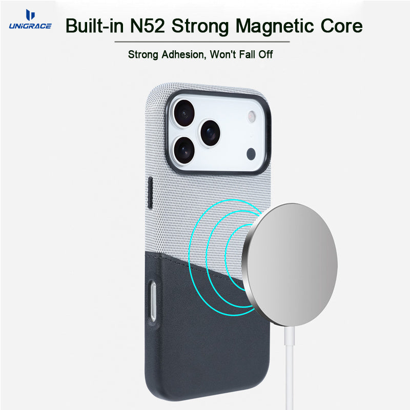 Shockproof leather phone case magnetic closure detail