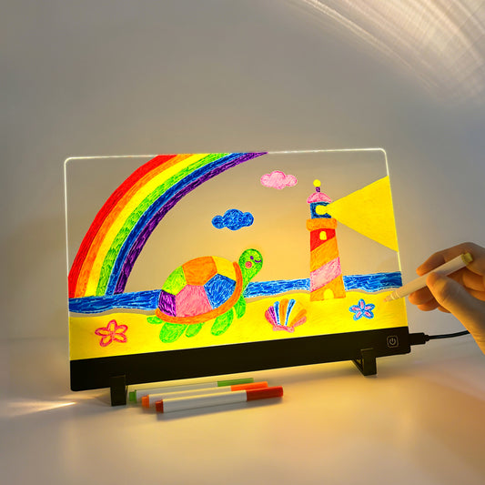 Magic LED drawing board for kids glowing blue light