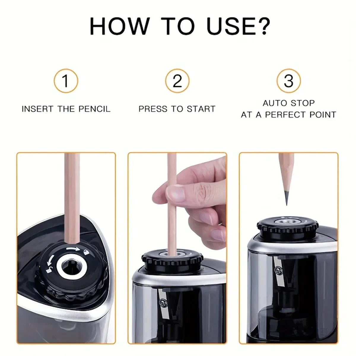 Automatic pencil sharpener compact design
