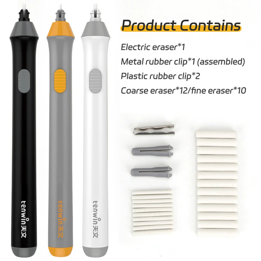 Student using electric eraser on notebook paper