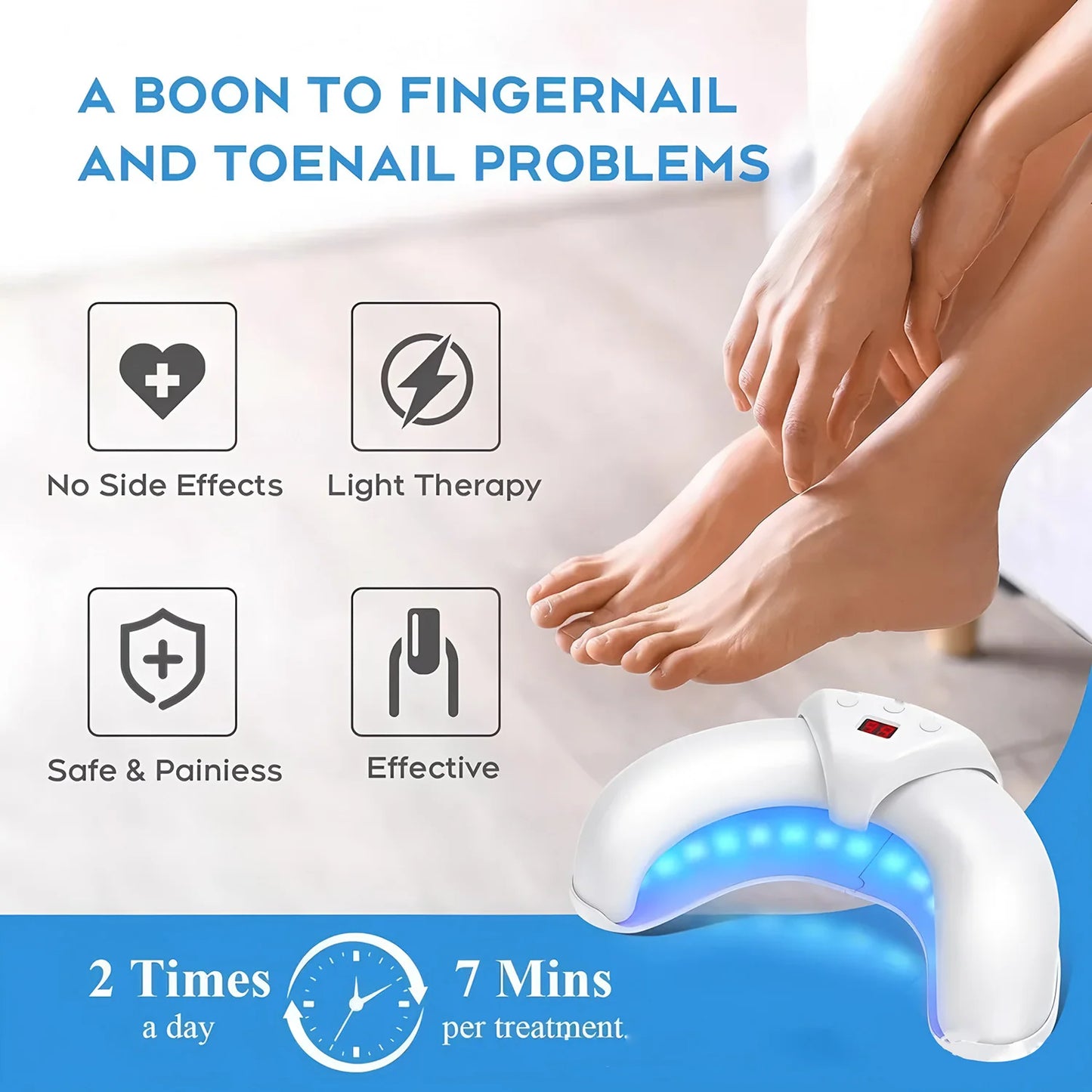 Nail fungus laser device showing LED treatment light