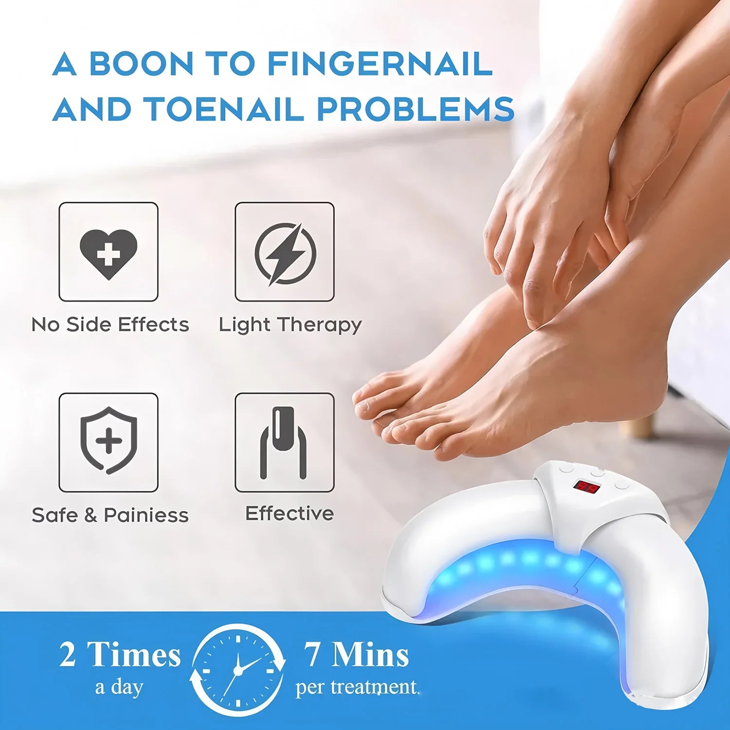Nail fungus laser device showing LED treatment light
