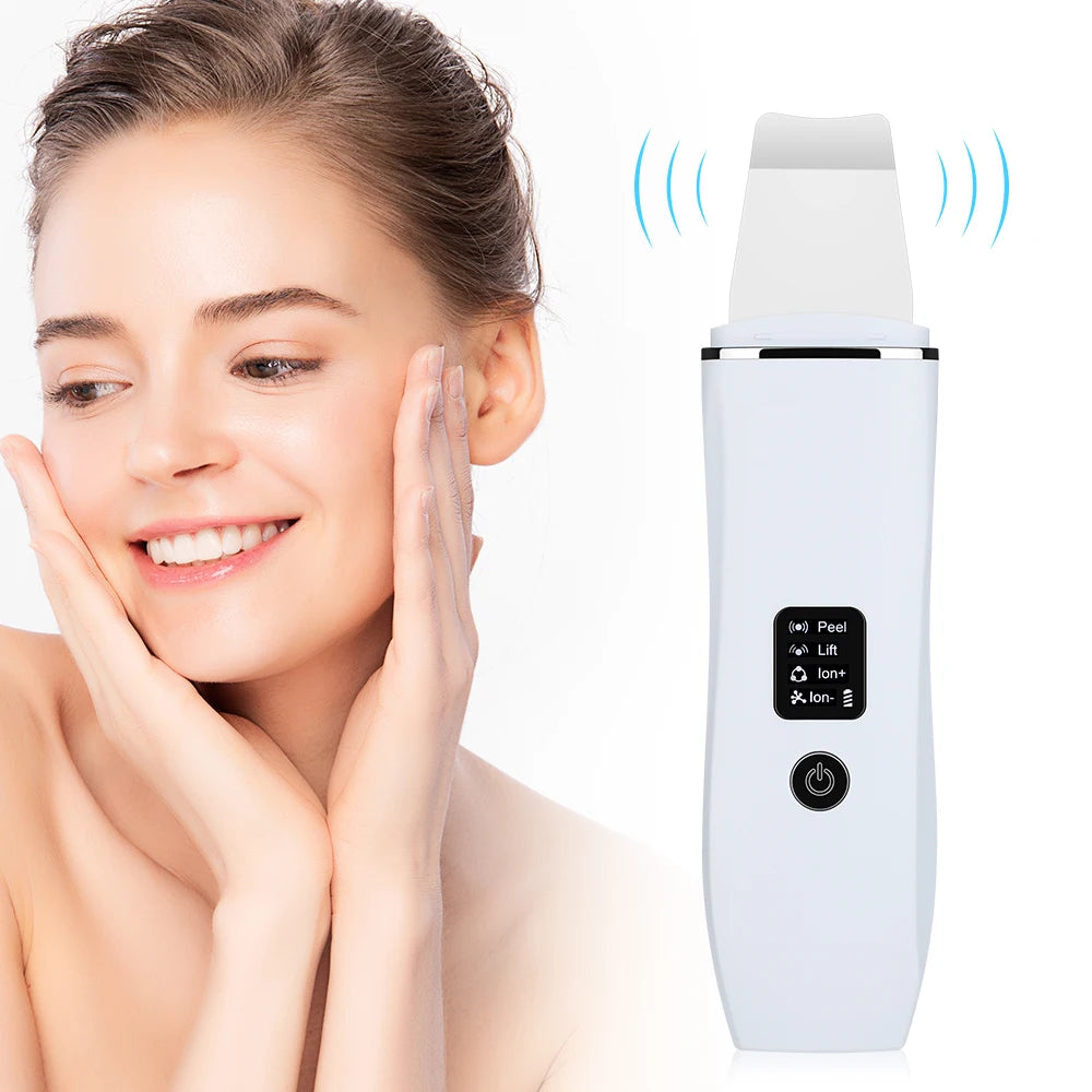 Ultrasonic skin scrubber facial cleansing spatula device