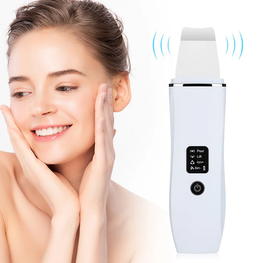 Ultrasonic skin scrubber facial cleansing spatula device